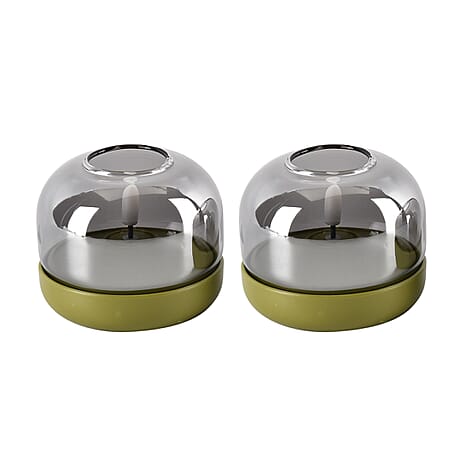 Set of 2 LED Tealight Candles Smoke Grey & Green