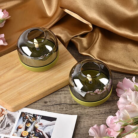 Set of 2 LED Tealight Candles Smoke Grey & Green