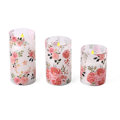 Mega bundle set of 3 - - Printed Glass LED Candle Lights (2AA Battery Excluding)- Multi Color - Pink