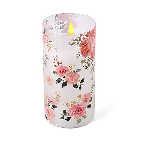 Mega bundle set of 3 - - Printed Glass LED Candle Lights (2AA Battery Excluding)- Multi Color - Pink
