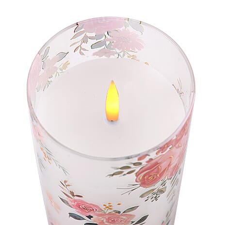 Mega bundle set of 3 - - Printed Glass LED Candle Lights (2AA Battery Excluding)- Multi Color - Pink