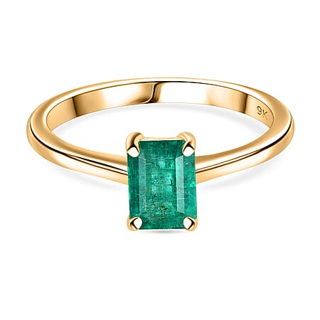 9K Yellow Gold AAA Emerald Solitire Ring 1.00 ct