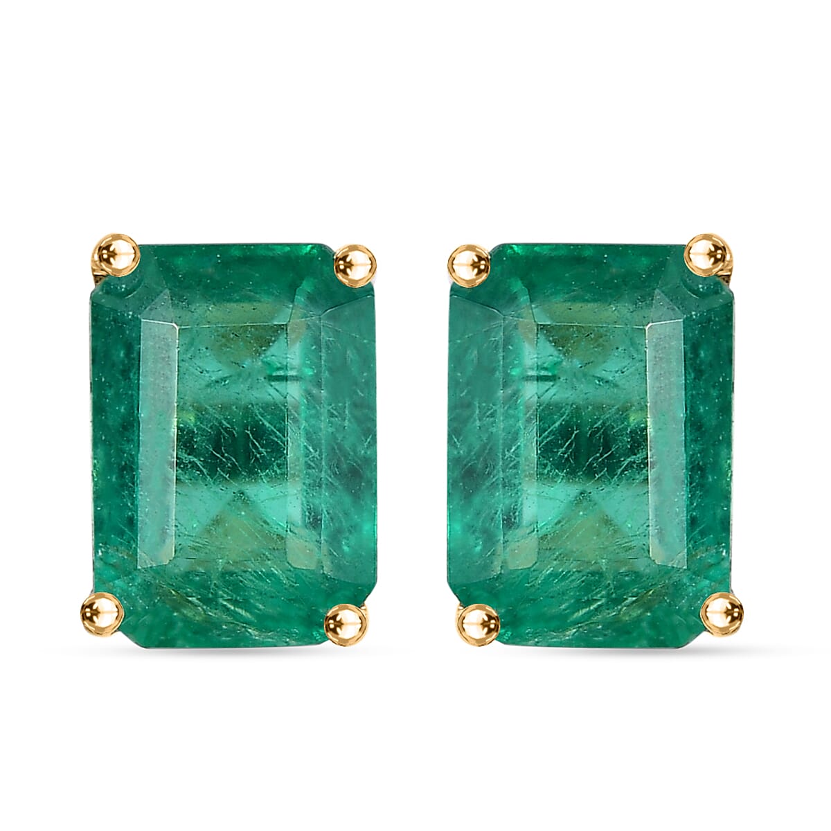 9K Yellow Gold AAA Emerald Earring With Push Back 1.98 ct,