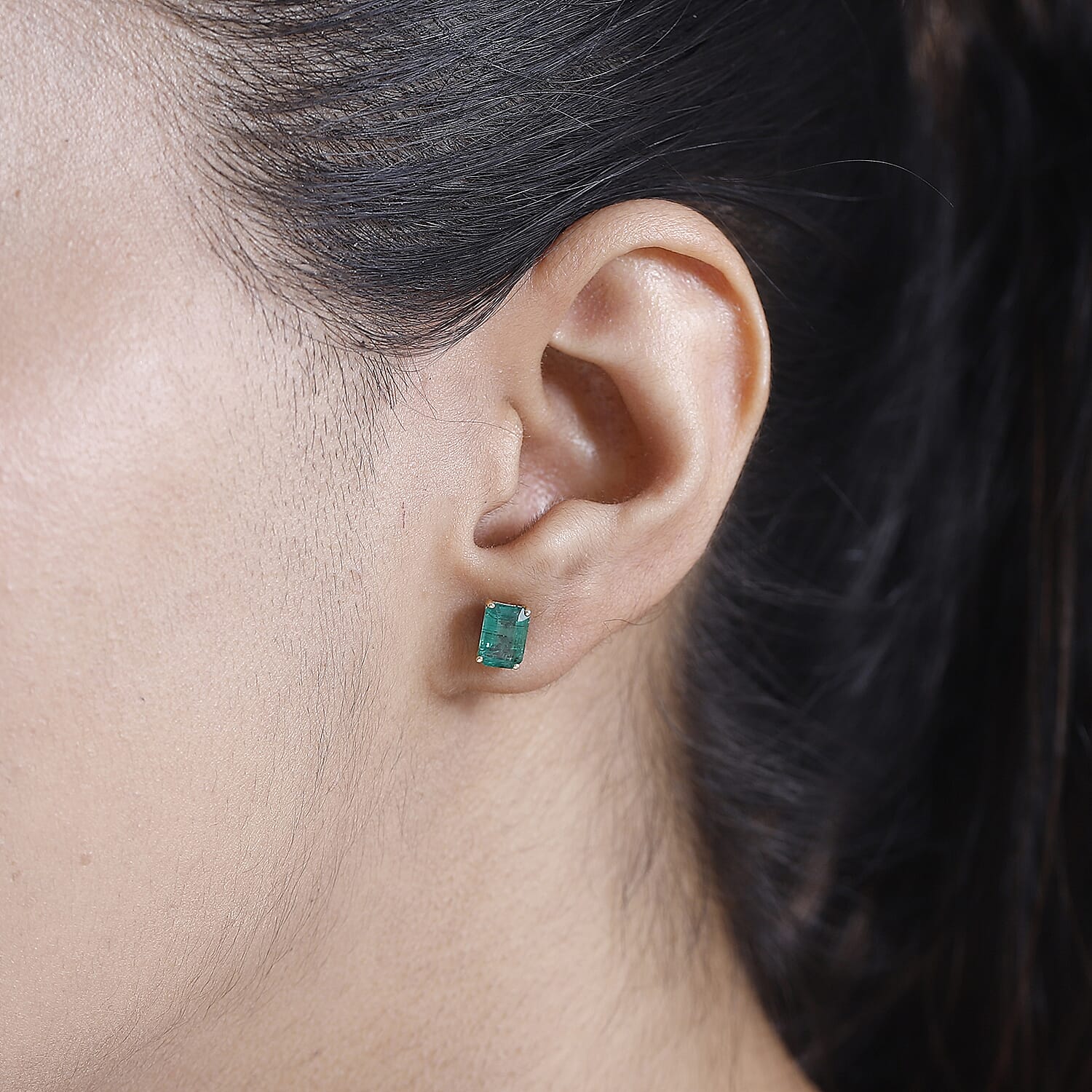 9K Yellow Gold AAA Emerald Earring With Push Back 1.98 ct,