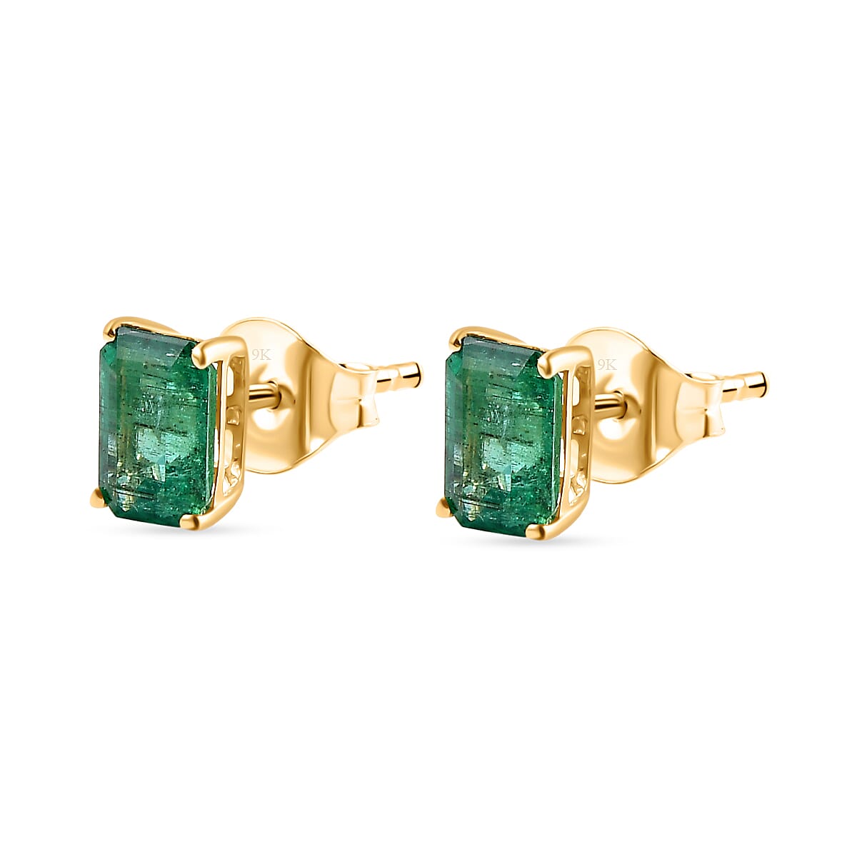 9K Yellow Gold AAA Emerald Earring With Push Back 1.98 ct,