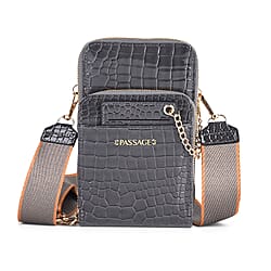 Passage Embossed Crocodile Pattern Crossbody Bag with Card Slot & Shoulder Strap - Lavender