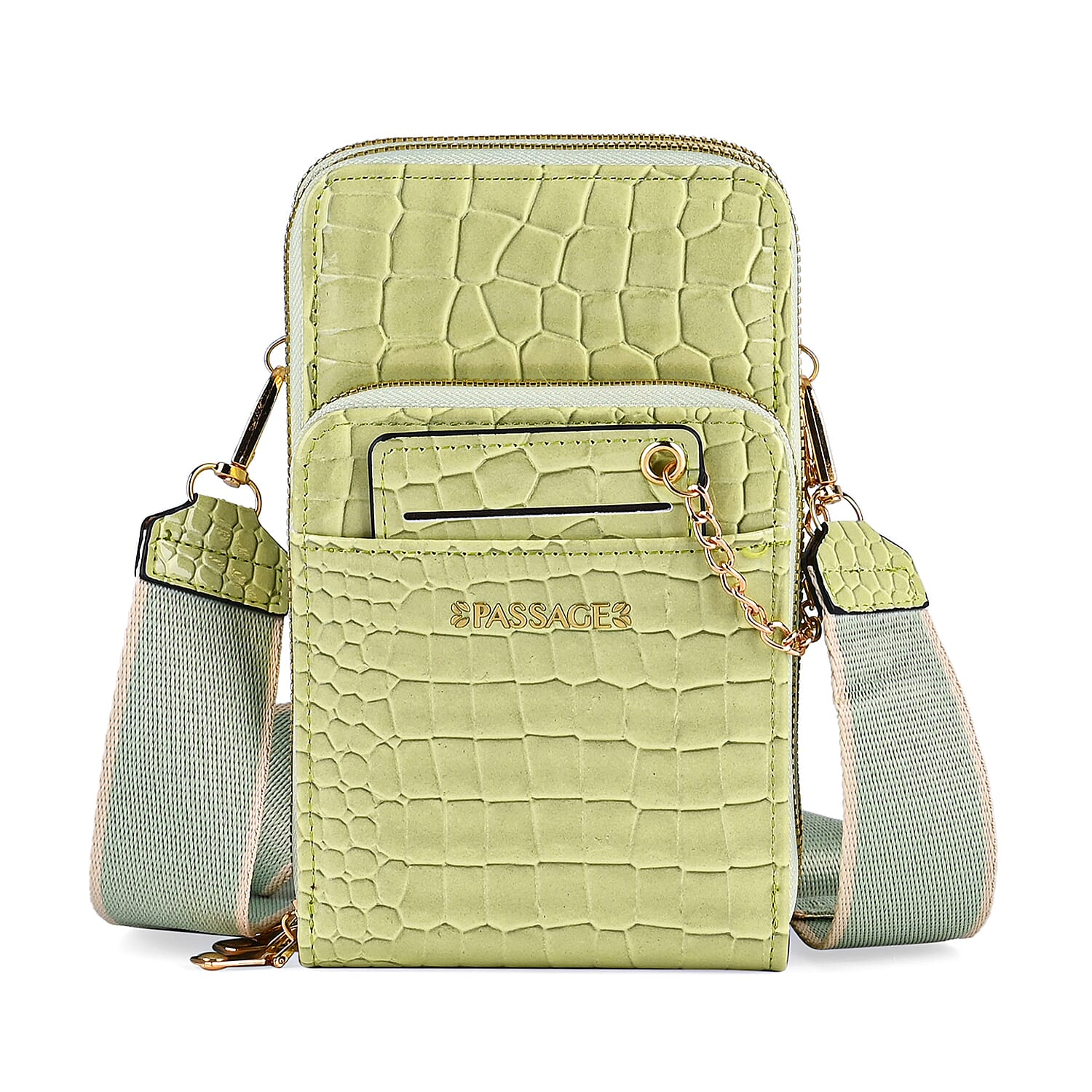 Passage Embossed Crocodile Pattern Crossbody Bag with Card Slot & Shoulder Strap - Pistachio