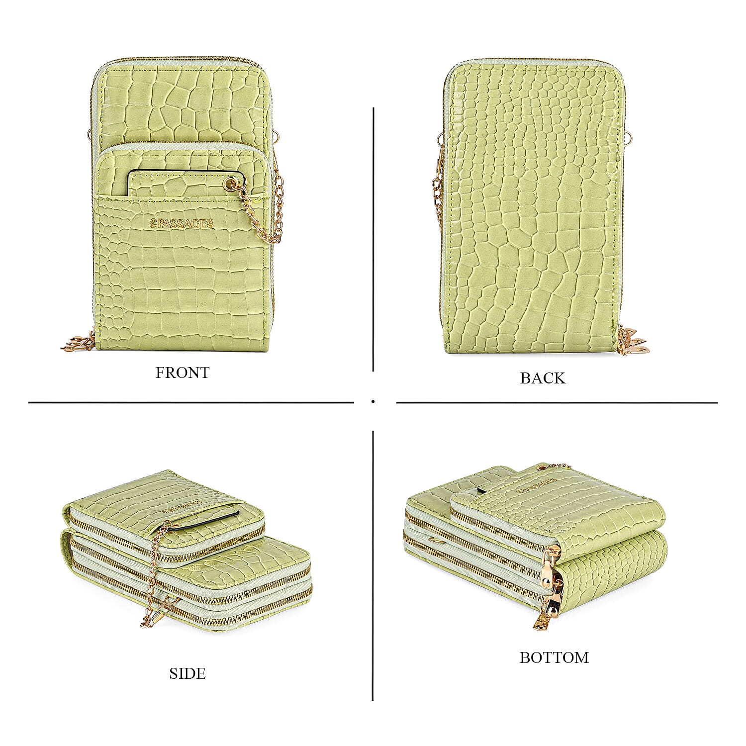 Passage Embossed Crocodile Pattern Crossbody Bag with Card Slot & Shoulder Strap - Pistachio
