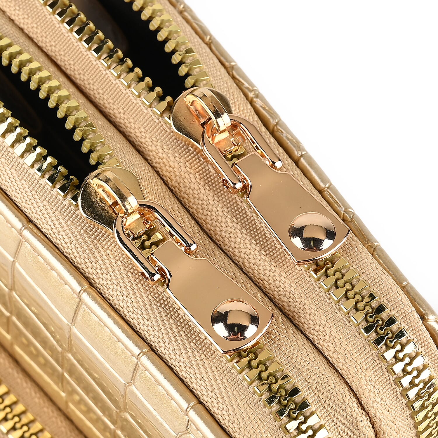 Passage Embossed Crocodile Pattern Crossbody Bag with Card Slot & Shoulder Strap - Gold