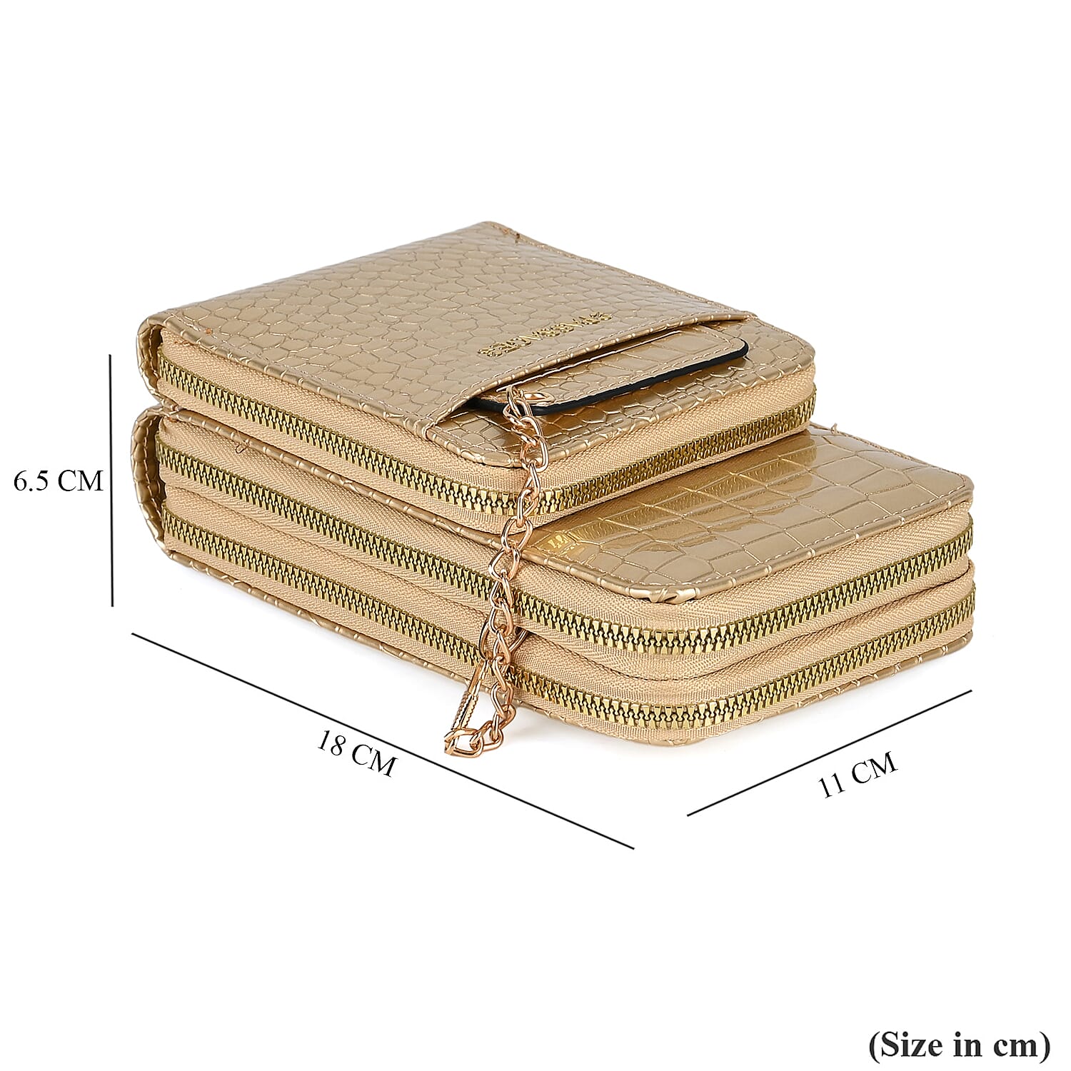 Passage Embossed Crocodile Pattern Crossbody Bag with Card Slot & Shoulder Strap - Gold