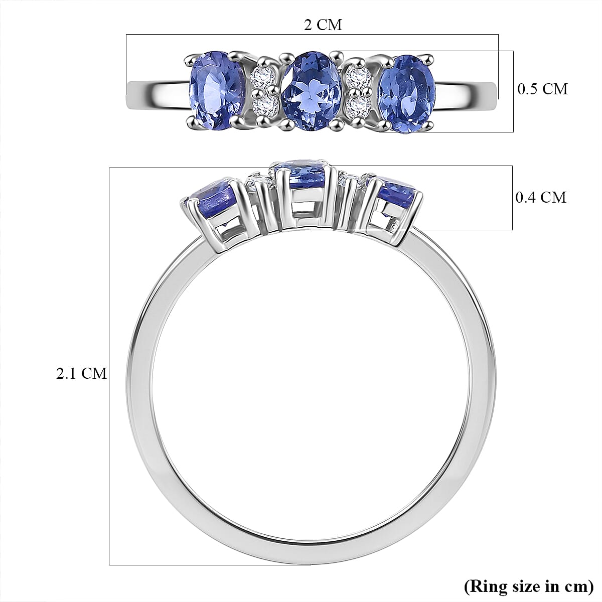 One to Own - The TRINITY Tanzanite Ring with Natural White Zircon in Platinum Overlay sterling Silver One to Own - The TRINITY Tanzanite Ring with Natural White Zircon in Platinum Overlay sterling Silver