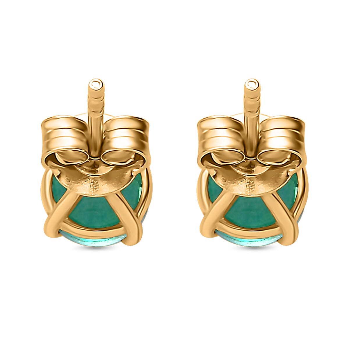 Peacock Triplet Quartz  Solitaire Stud Push Post Earring in 18K Vermeil YG Overlay Sterling Silver 2.09 ct