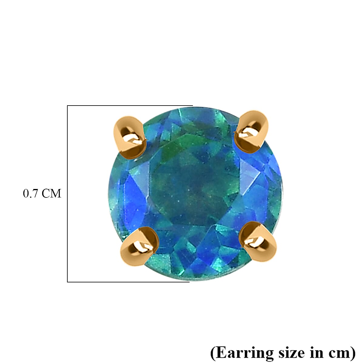 Peacock Triplet Quartz  Solitaire Stud Push Post Earring in 18K Vermeil YG Overlay Sterling Silver 2.09 ct