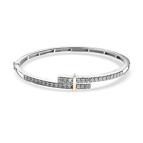 Designer Close Out - Natural White Diamond Bangle (Size - 7.5) in Two Tone