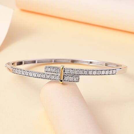 Designer Close Out - Natural White Diamond Bangle (Size - 7.5) in Two Tone