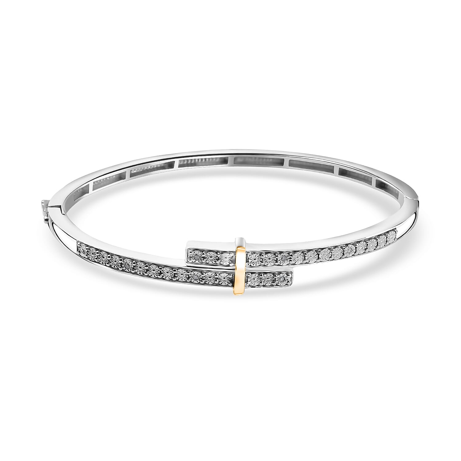 Designer Close Out - Natural White Diamond Bangle (Size - 7.5) in Two Tone