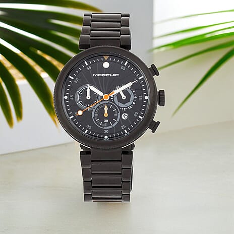 Morphic 10ATM WR Black Dial Mens Watch with Stainless Steel Strap in Black Tone