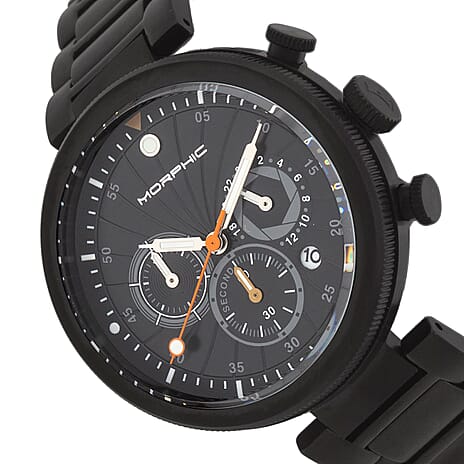 Morphic 10ATM WR Black Dial Mens Watch with Stainless Steel Strap in Black Tone