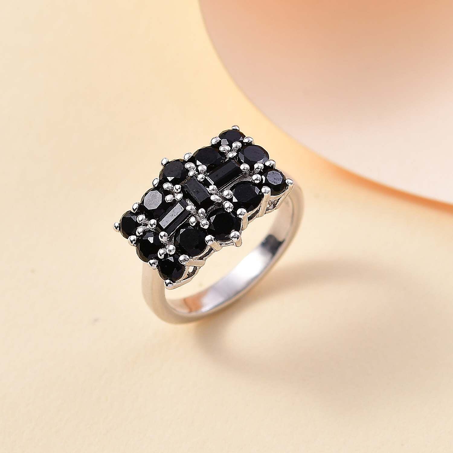 Close Out Deal- Black Spinel Boat Ring in Platinum Overlay Sterling Silver 2.46 Ct