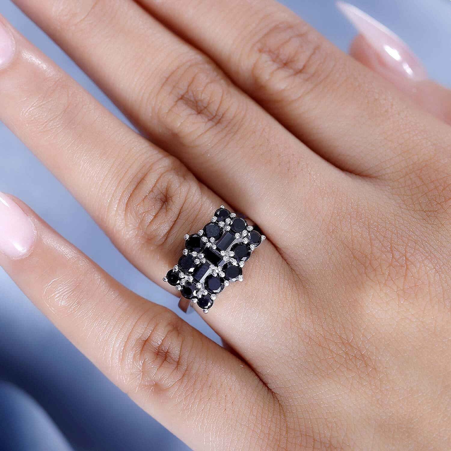 Close Out Deal- Black Spinel Boat Ring in Platinum Overlay Sterling Silver 2.46 Ct