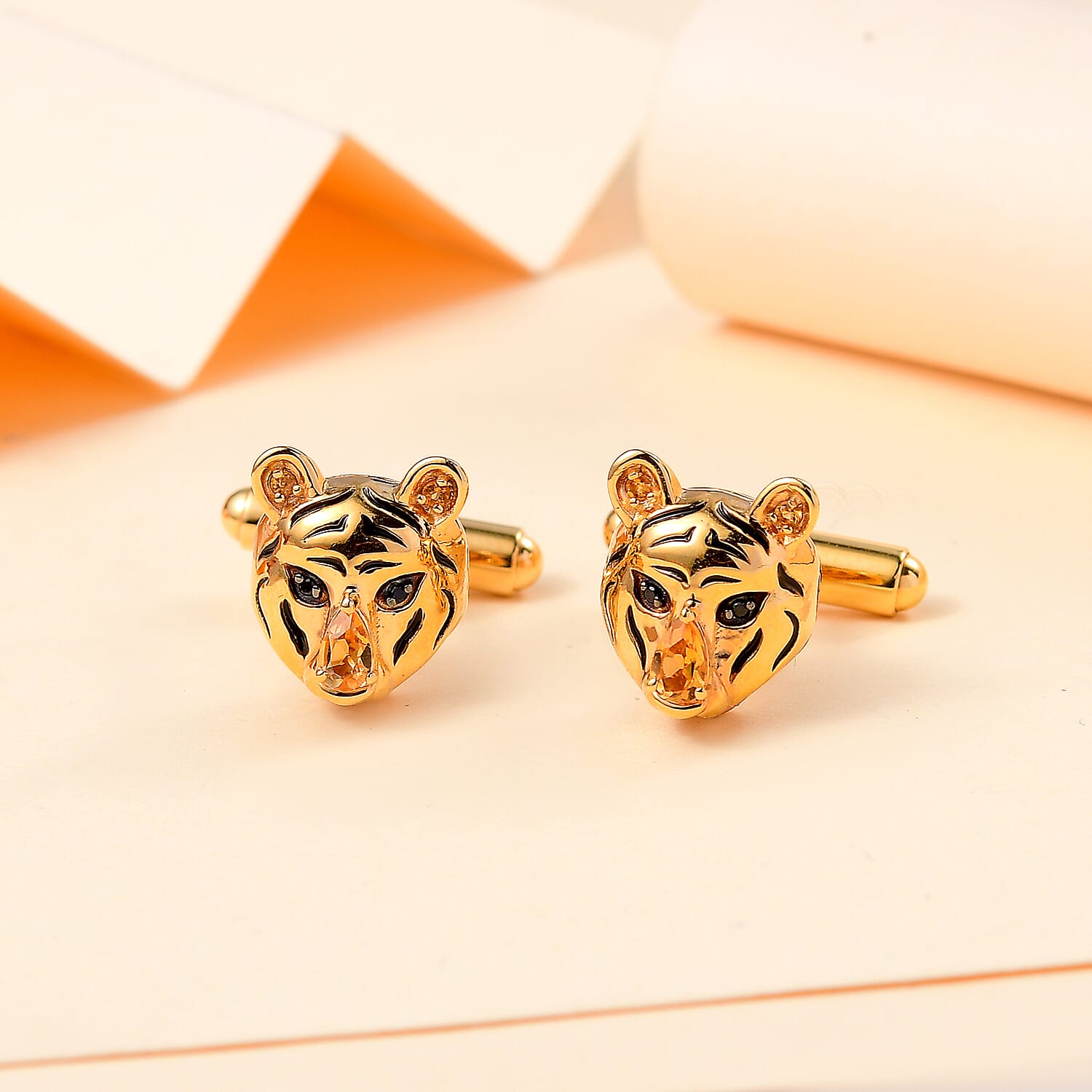 GP Italian Garden Collection - Citrine,Blue Sapphire,Black Spinel CuffLink in 18K Vermeil Yellow Gold Plated Sterling Silver 0.66 ct  0.514  Ct.