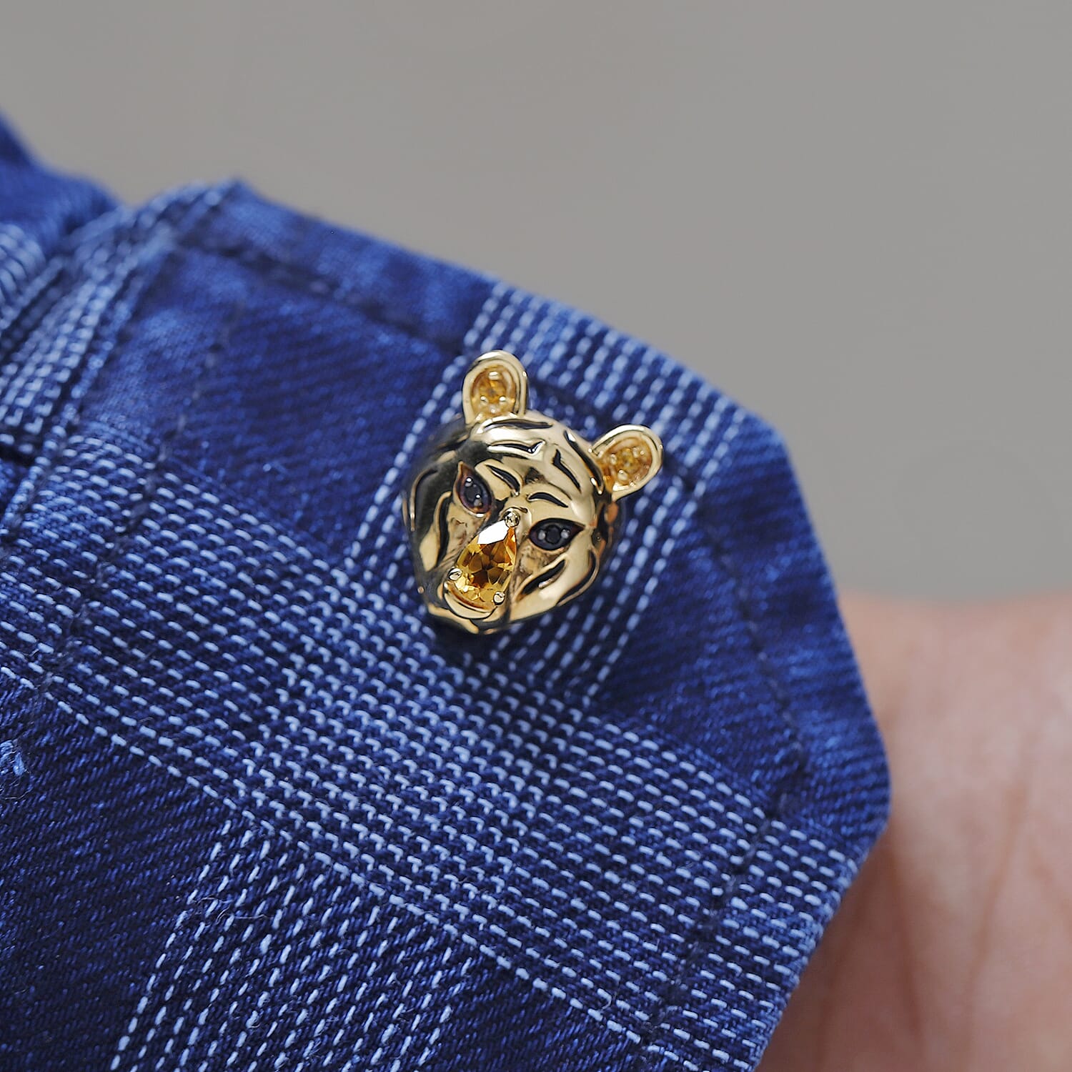 GP Italian Garden Collection - Citrine,Blue Sapphire,Black Spinel CuffLink in 18K Vermeil Yellow Gold Plated Sterling Silver 0.66 ct  0.514  Ct.