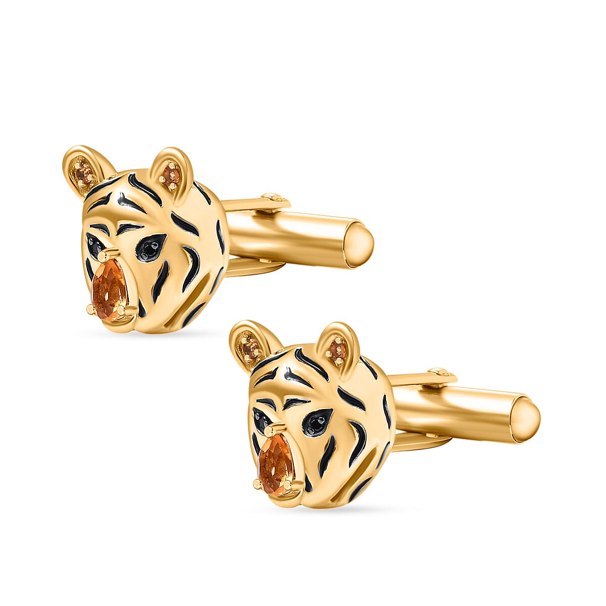GP Italian Garden Collection - Citrine,Blue Sapphire,Black Spinel CuffLink in 18K Vermeil Yellow Gold Plated Sterling Silver 0.66 ct  0.514  Ct.