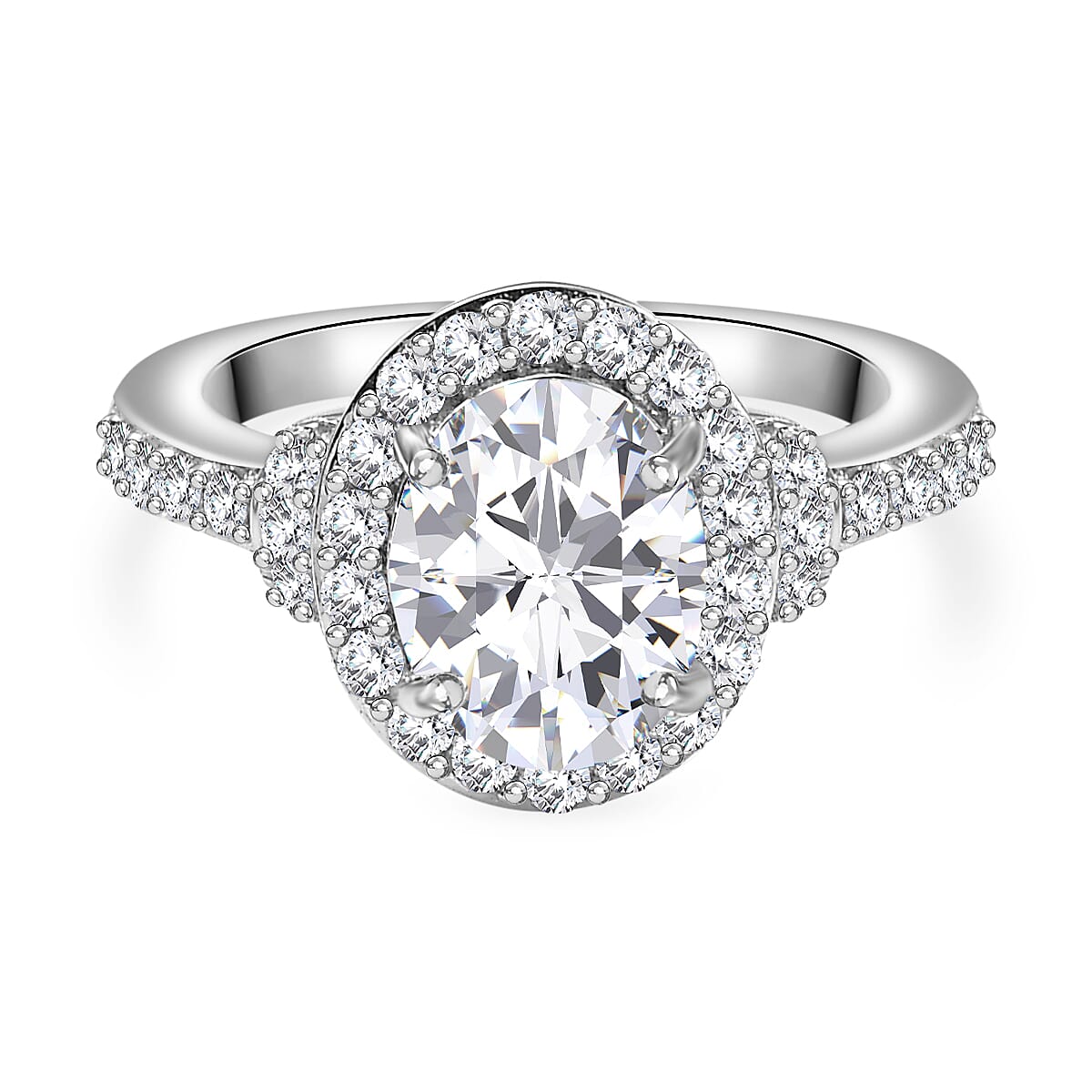 Silver Rhodium Moissanite Oval Ring Ct 2.62.