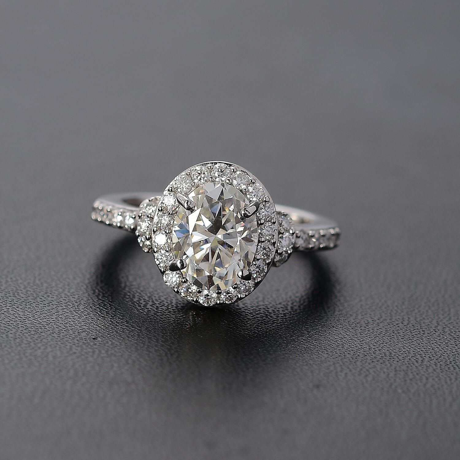 Silver Rhodium Moissanite Oval Ring Ct 2.62.