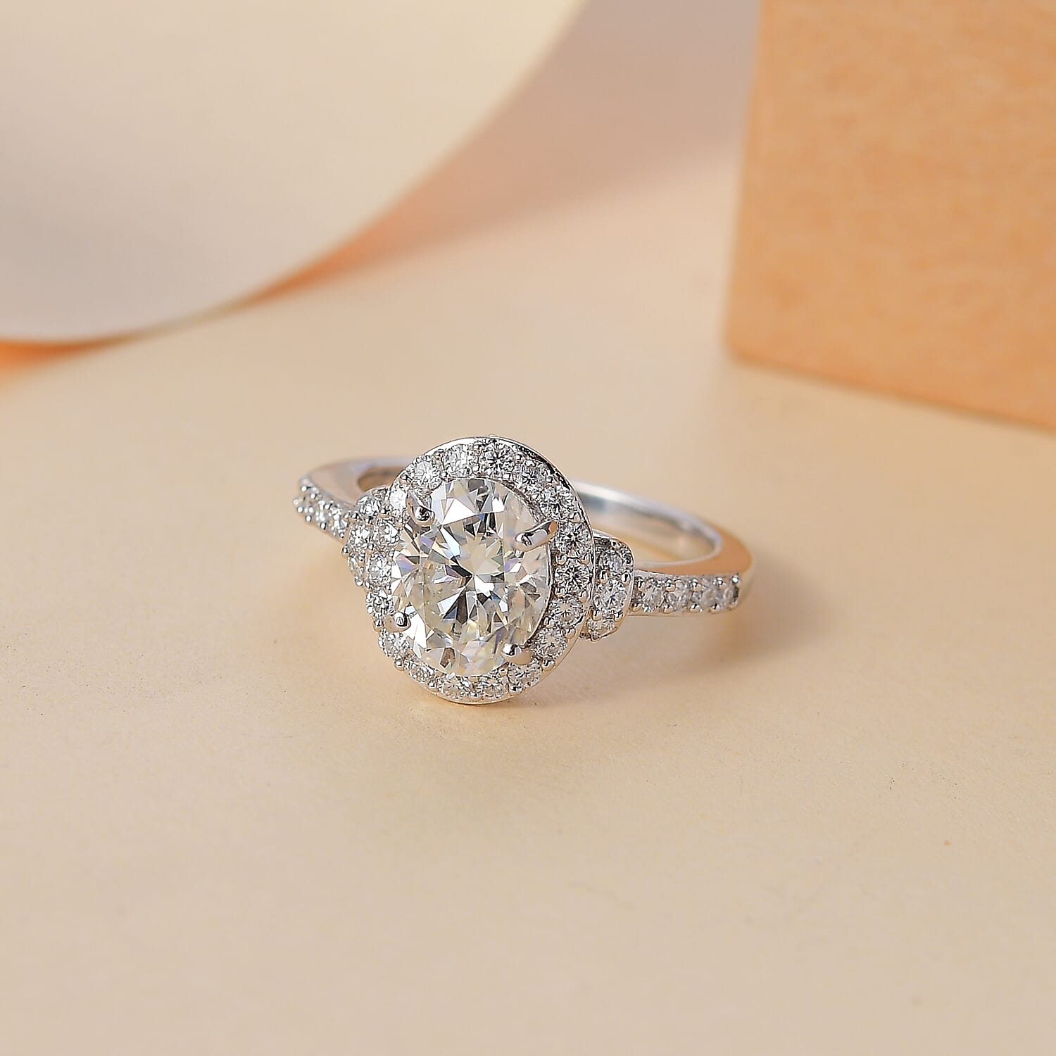 Silver Rhodium Moissanite Oval Ring Ct 2.62.