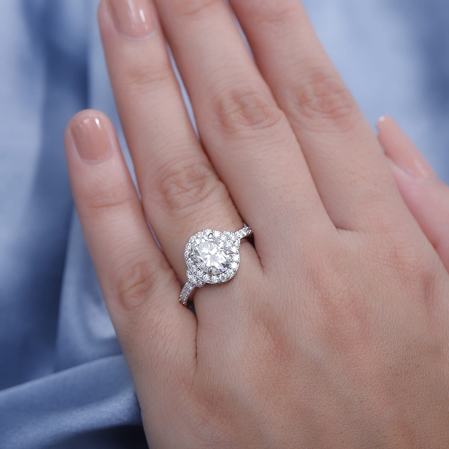 Silver Rhodium Moissanite Oval Ring Ct 2.62.