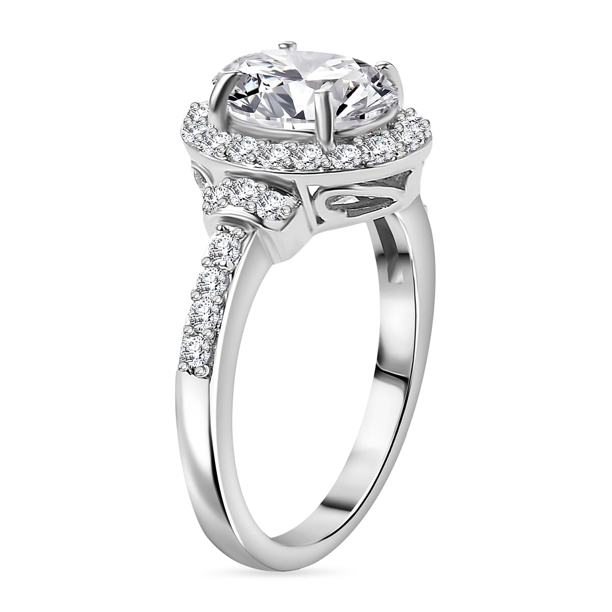 Silver Rhodium Moissanite Oval Ring Ct 2.62.