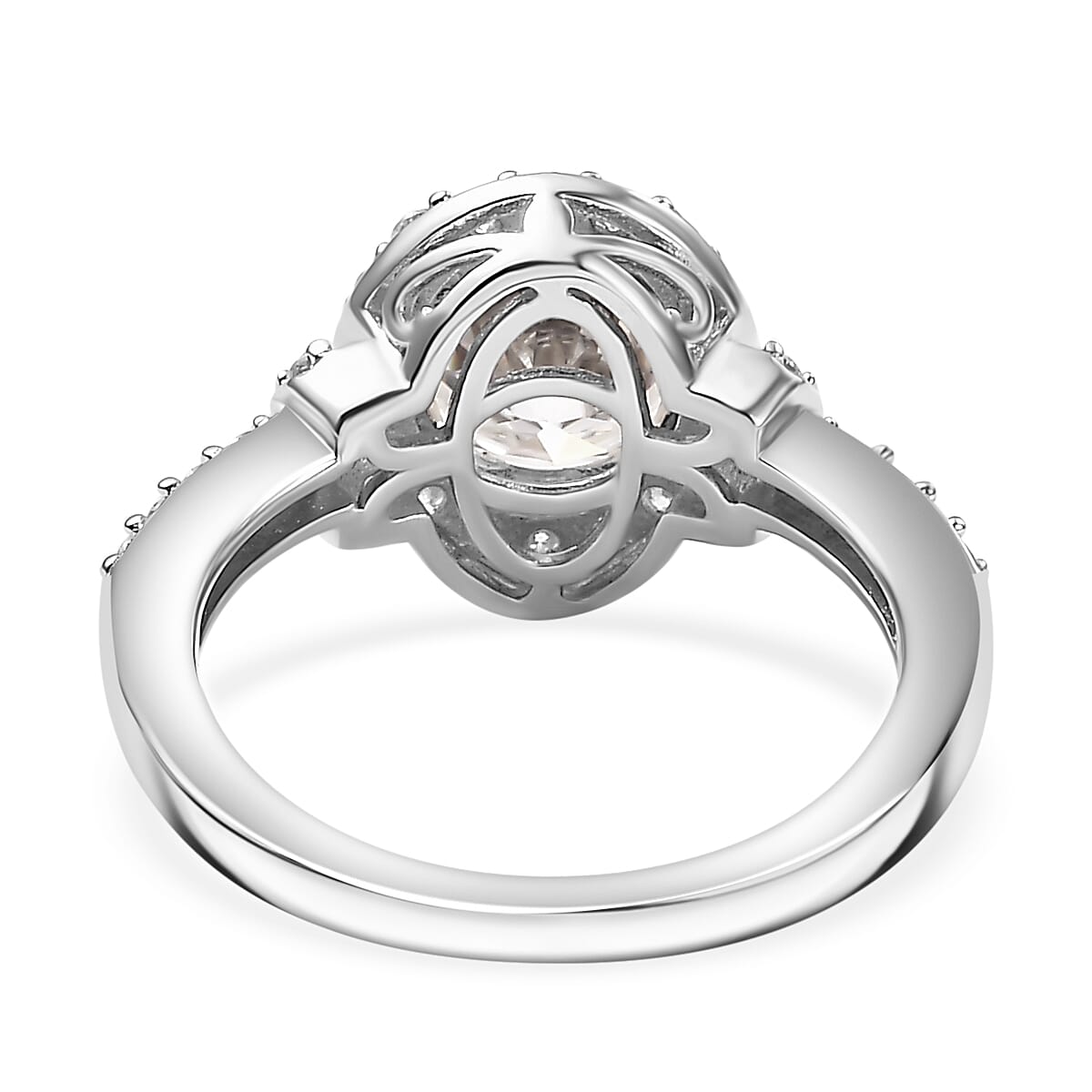 Silver Rhodium Moissanite Oval Ring Ct 2.62.