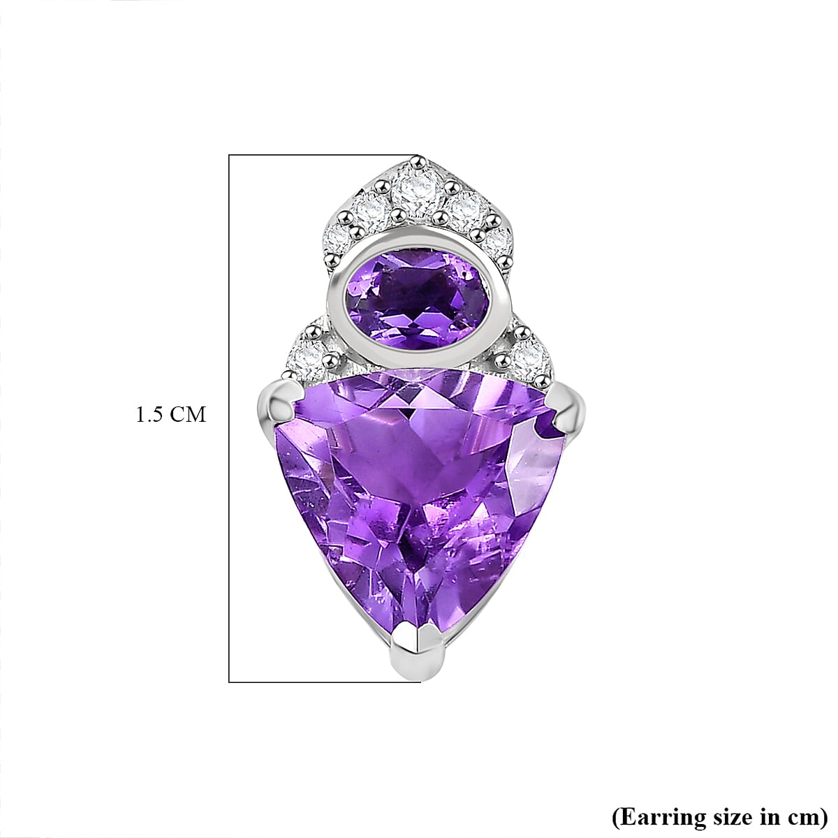 Royal Egyptian Culture Inspired Natural Rose De Morocco Amethyst ,  White Zircon Solitaire Stud Push Post Earring With Push Back in Rhodium 3.72 Ct.