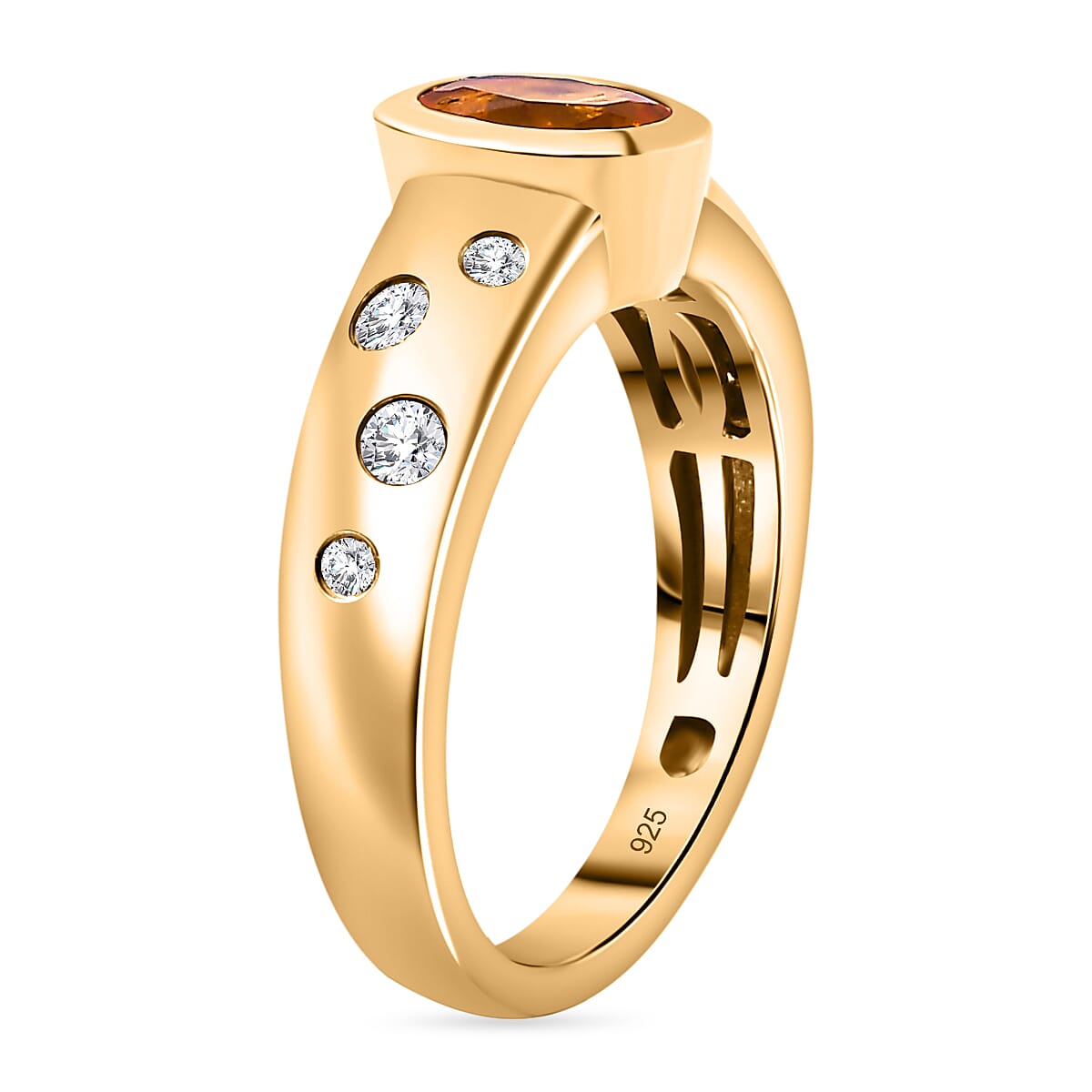 18K Vermeil Yellow Gold Plated Side stone Moissanite Fire Opal Ring Ct.0.71