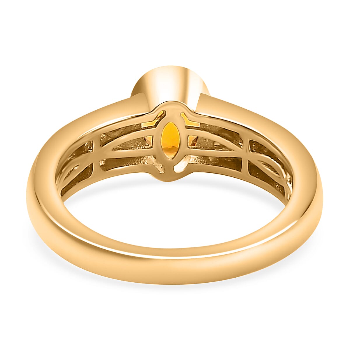 18K Vermeil Yellow Gold Plated Side stone Moissanite Fire Opal Ring Ct.0.71