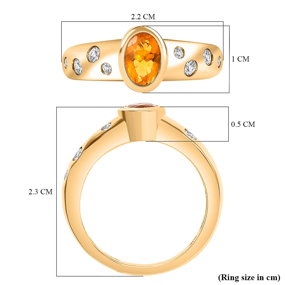 18K Vermeil Yellow Gold Plated Side stone Moissanite Fire Opal Ring Ct.0.71