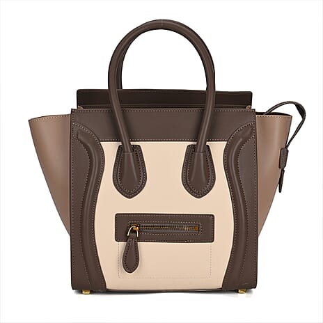One Time Closeout - Designer 100% Genuine Leather Handbag - Beige