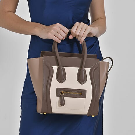 One Time Closeout - Designer 100% Genuine Leather Handbag - Beige