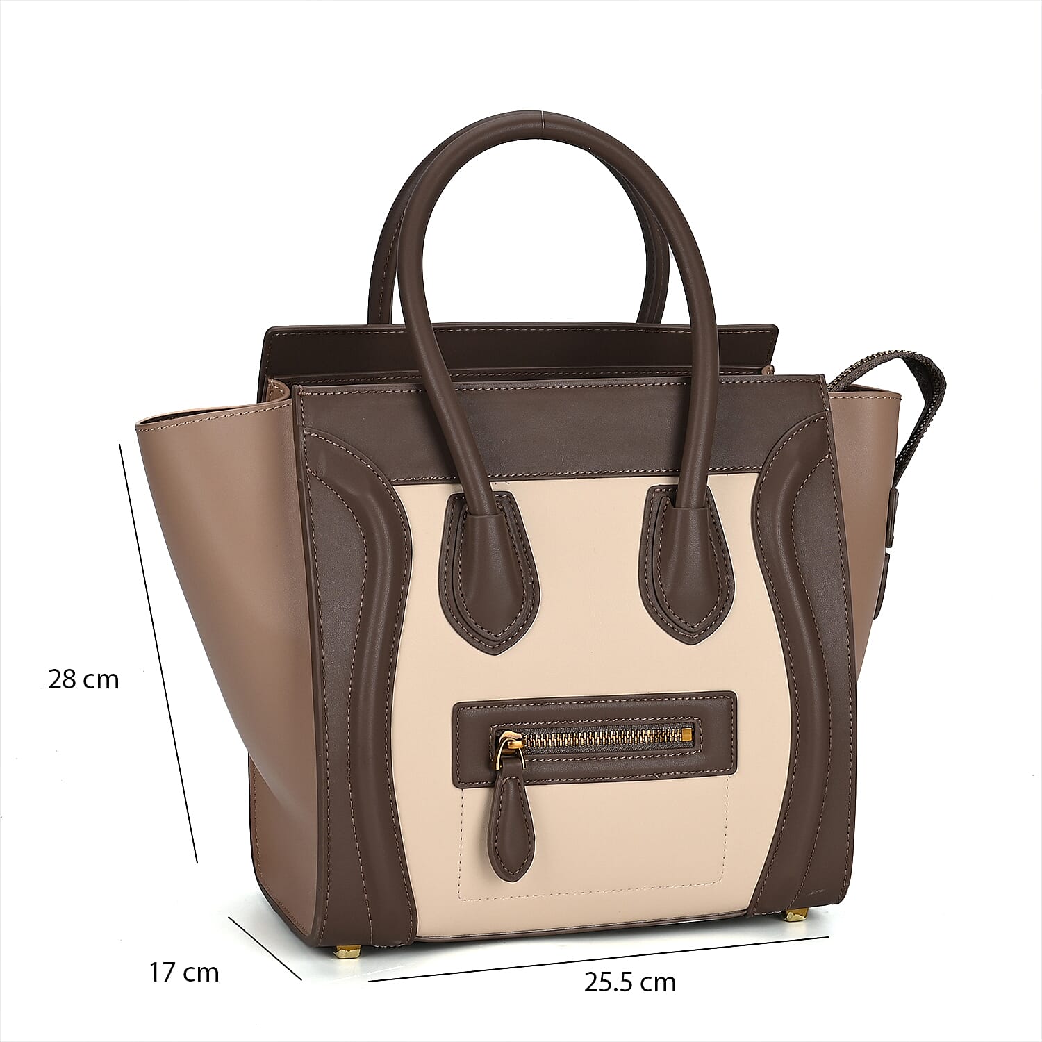 Genuine Leather Crossbody Bag with Handle Drop - Beige - White Genuine Leather Crossbody Bag with Handle Drop - Beige - White