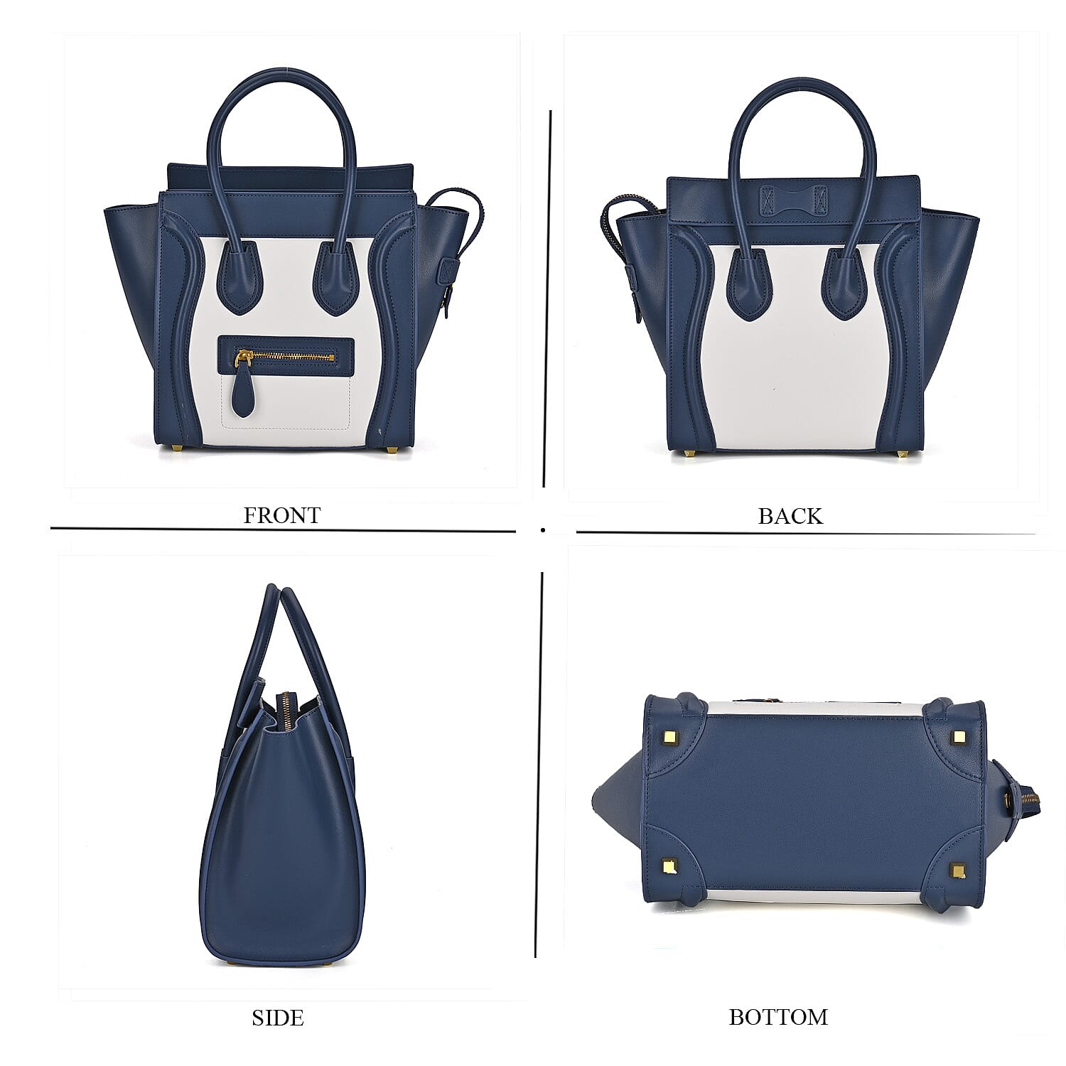 CLOSEOUT OFFER - DESIGNER INSPIRED -- - 100% Genuine Leather Crossbody Bag with Handle Drop - Navy - White