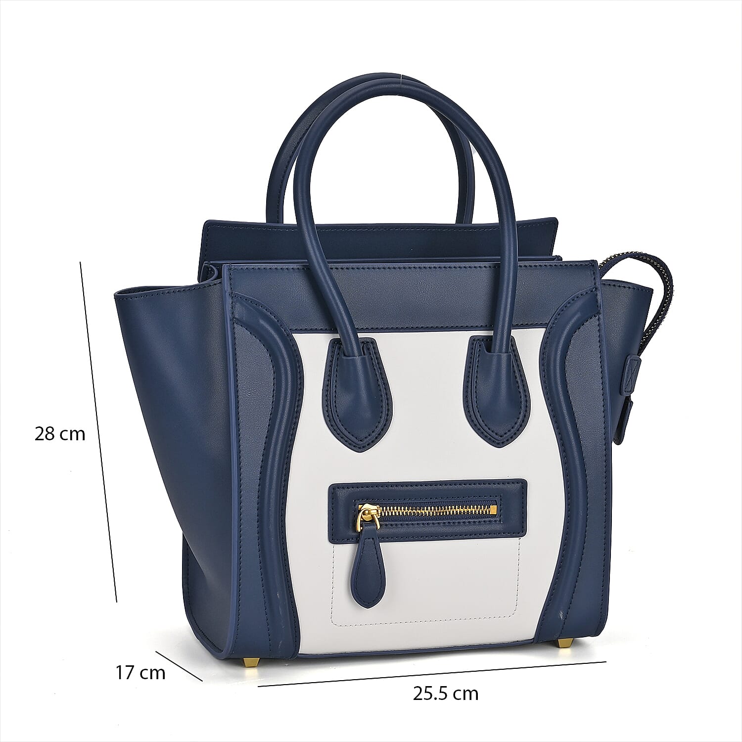 CLOSEOUT OFFER - DESIGNER INSPIRED -- - 100% Genuine Leather Crossbody Bag with Handle Drop - Navy - White