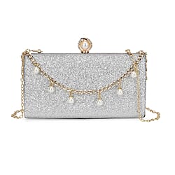 Leatherette Clutch Bag with Necklace & Bracelet (Size 22x12x4 cm) - Champagne