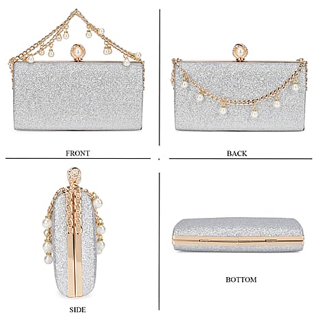Clutch Bag with Necklace - Bracelet - Silver