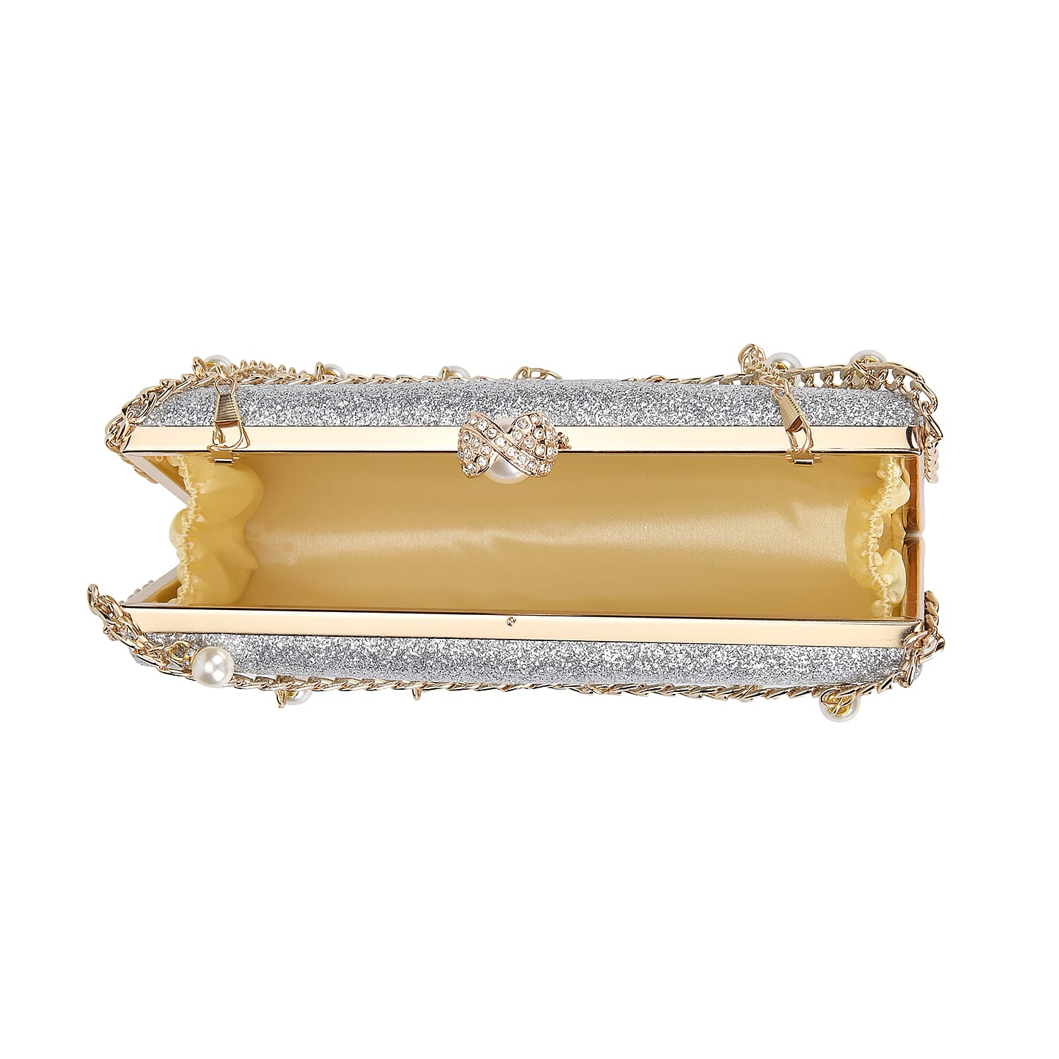 Sequin Clutch Bag with Necklace & Bracelet (Size 22x12x4 cm) - Silver