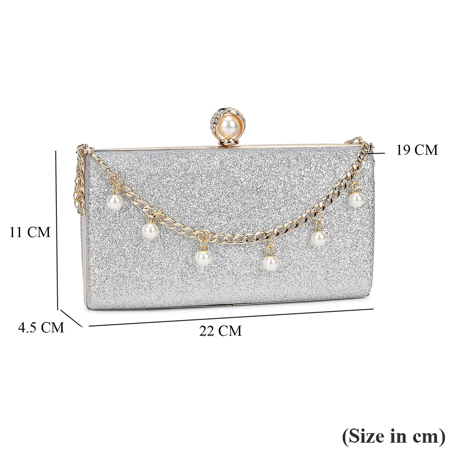 Sequin Clutch Bag with Necklace & Bracelet (Size 22x12x4 cm) - Silver