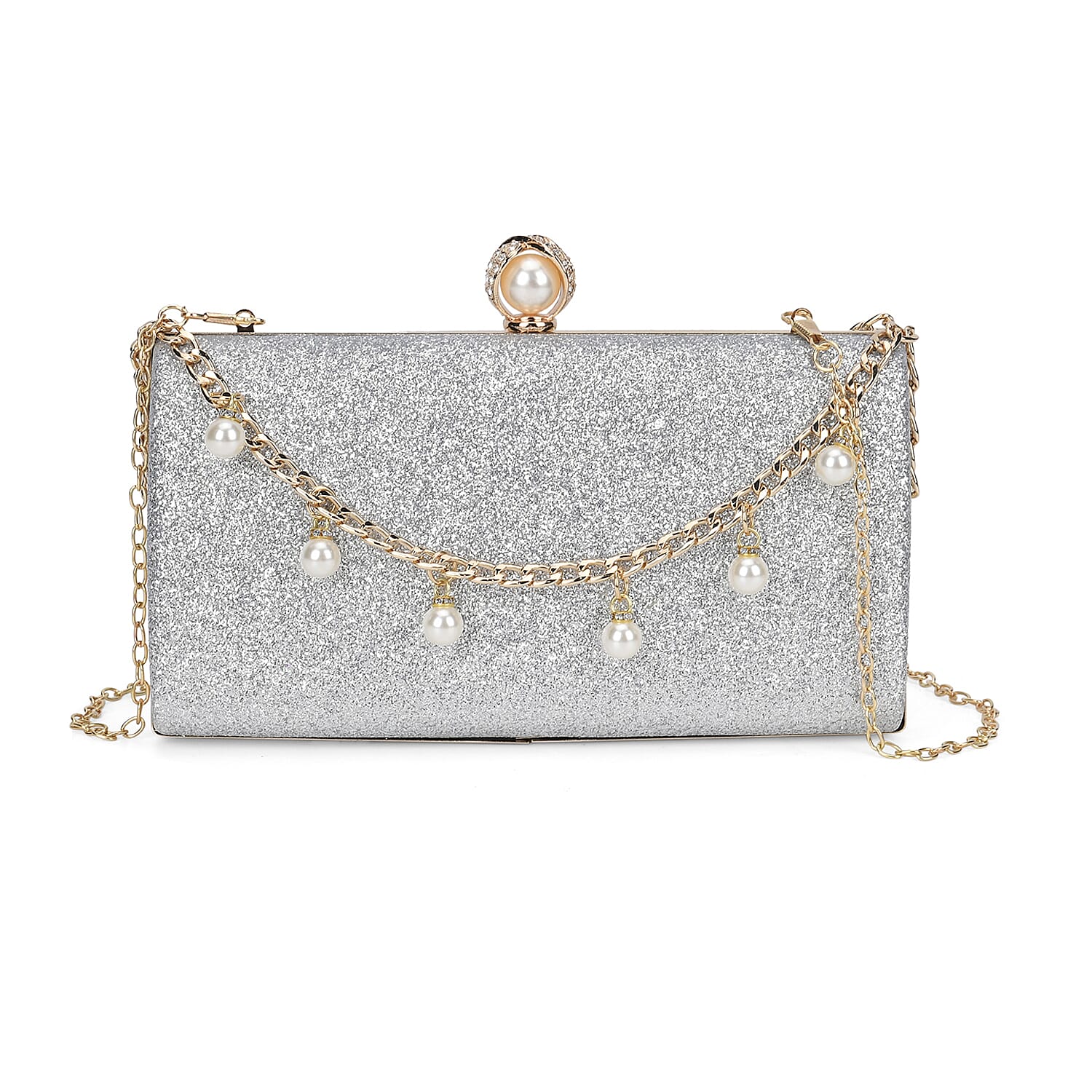 Silver glitter clutch online