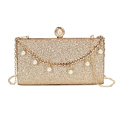 Leatherette Clutch Bag with Necklace & Bracelet (Size 22x12x4 cm) - Champagne