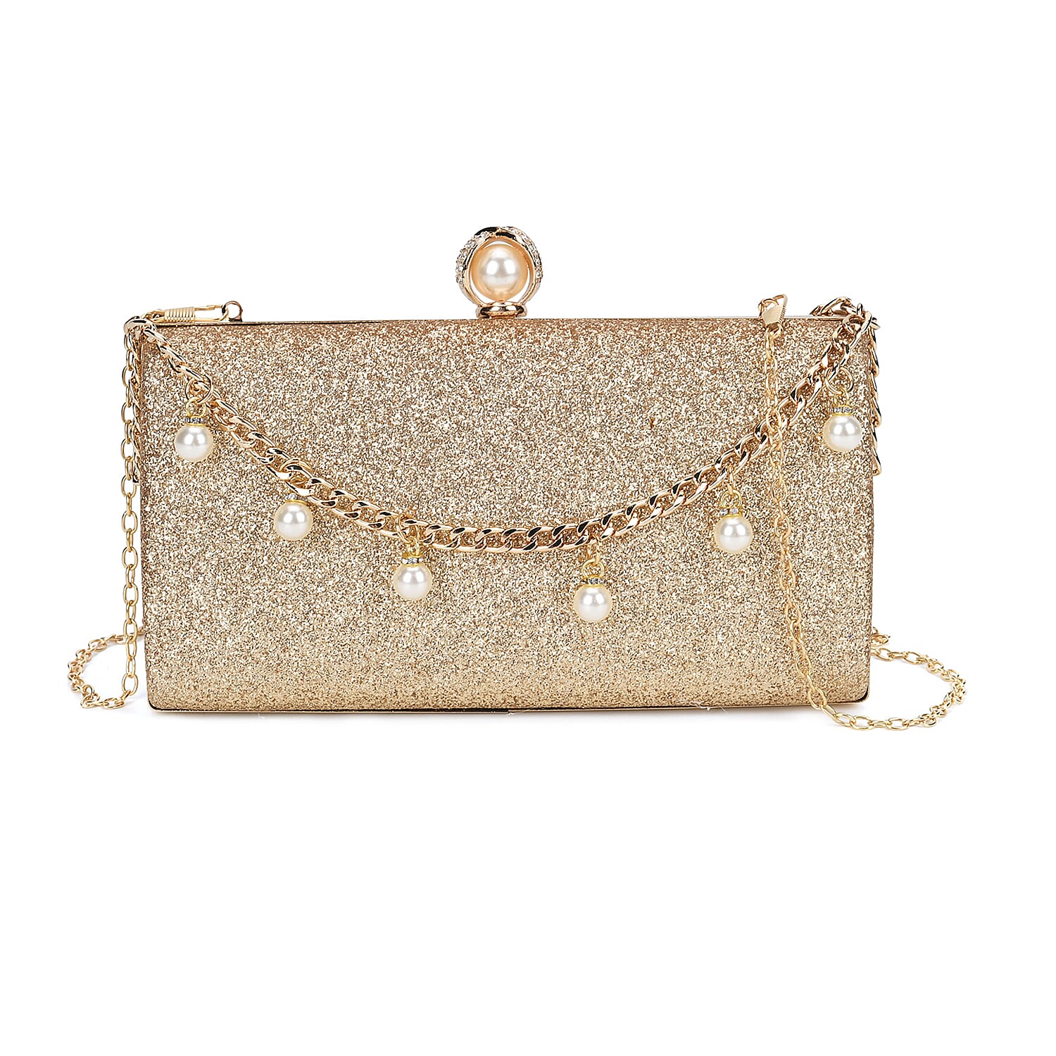 Leatherette Clutch Bag with Necklace & Bracelet (Size 22x12x4 cm) - Gold