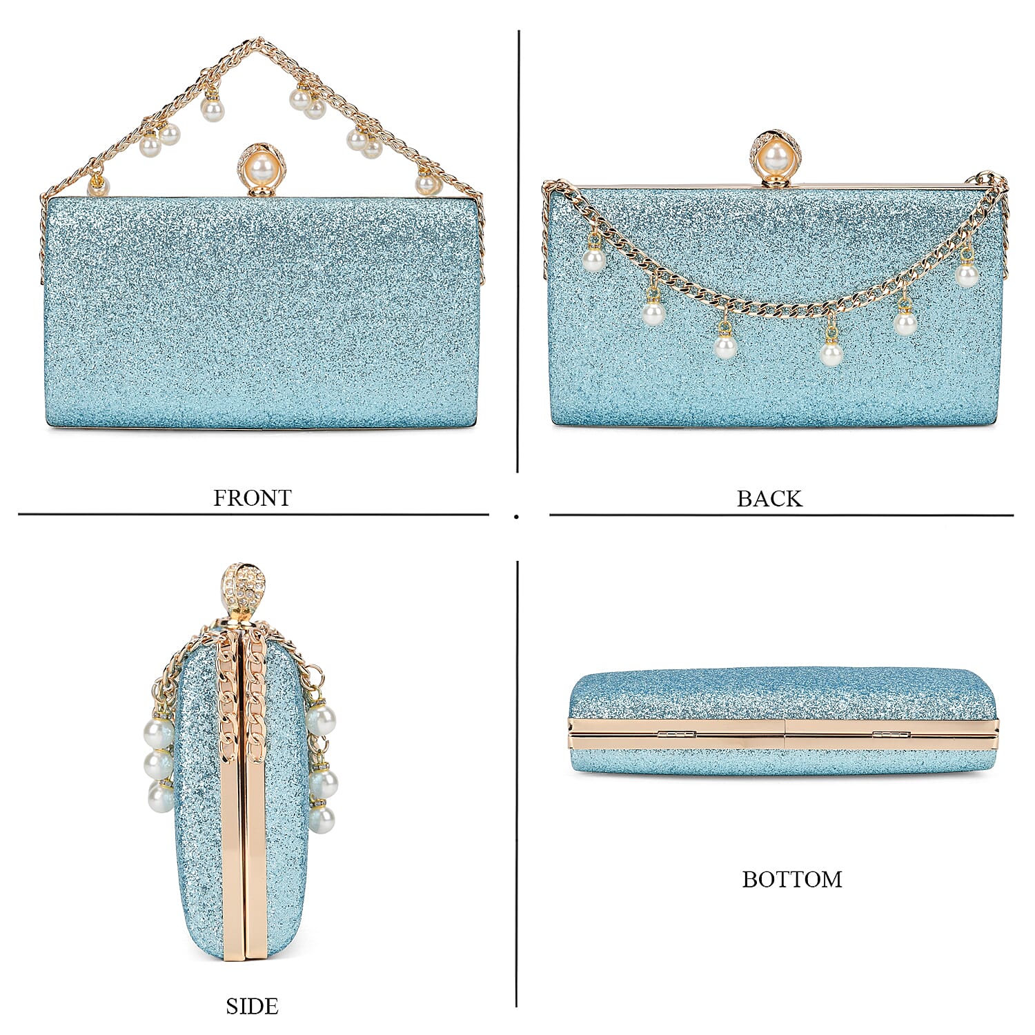 Leatherette Clutch Bag with Necklace & Bracelet (Size 22x12x4 cm) - Sky Blue